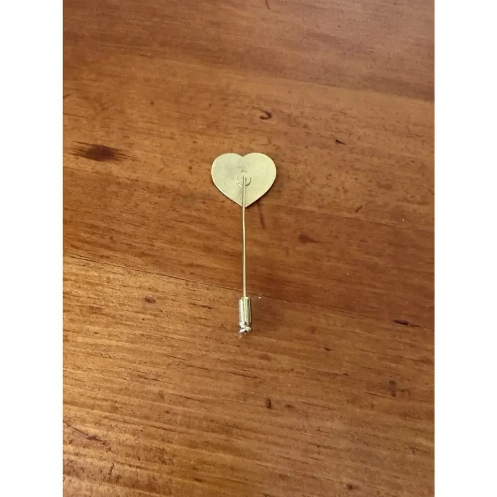 Vintage Cloisonné Floral Heart Stick Pin Gold Tone Blue Orange Enamel Lapel Hat